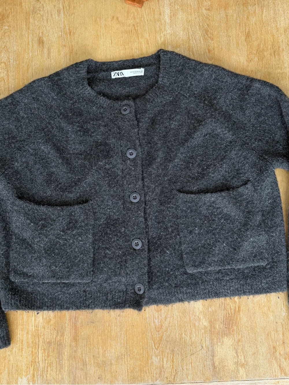 ZARA Dark Charcoal Button-Front Pocket Cardigan